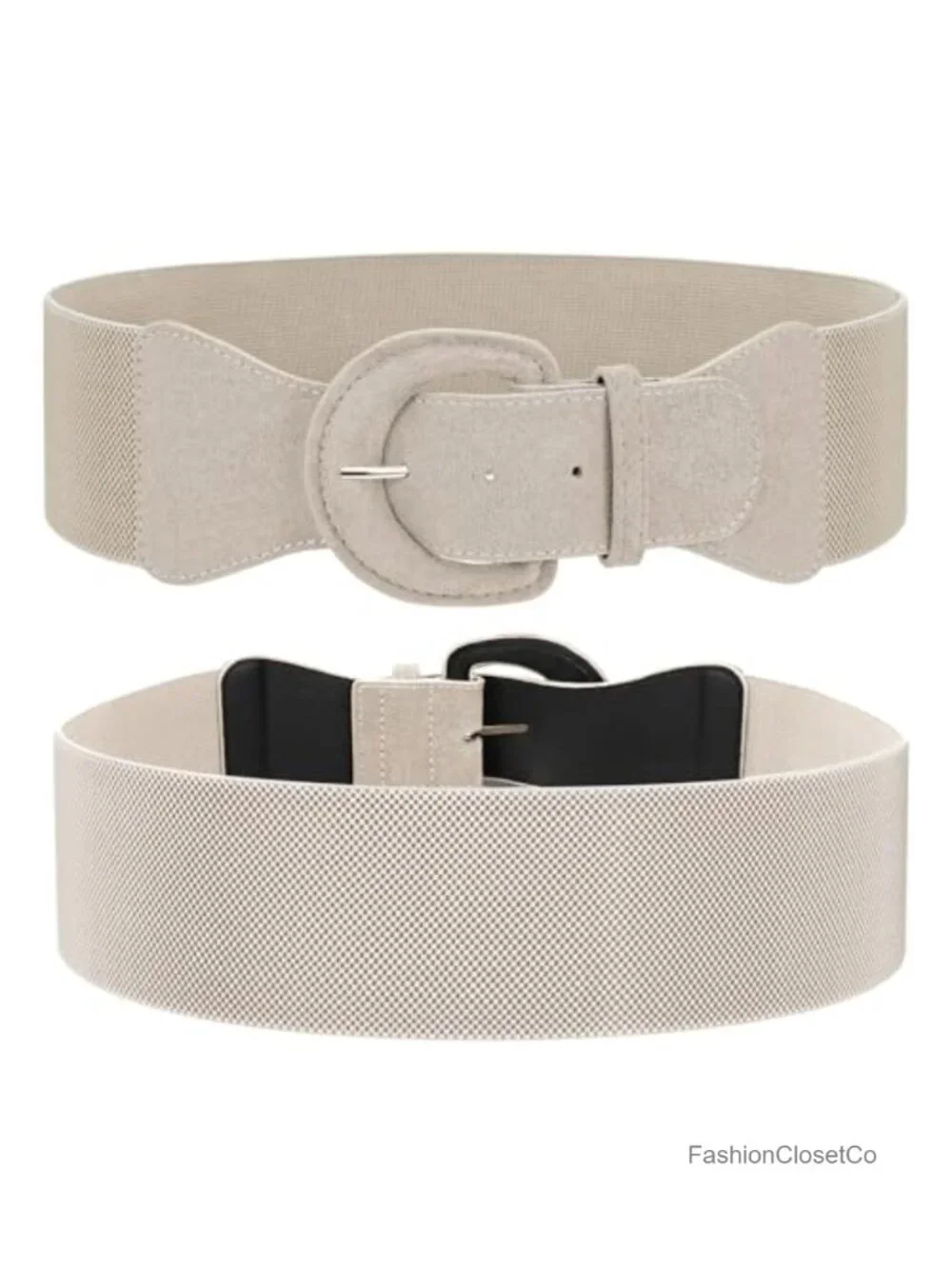 Wide Elastic Waist Belt Vintage Chunky Buckle PU Leather & Suede Stretch Belt